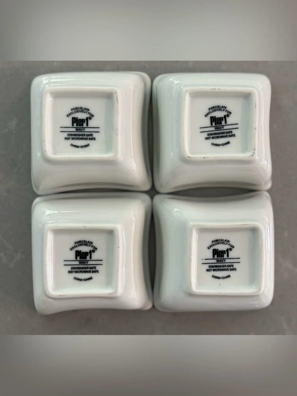 Pier 1 wavy white 5 piece serving set 10” divided plate + 4 sauce cups